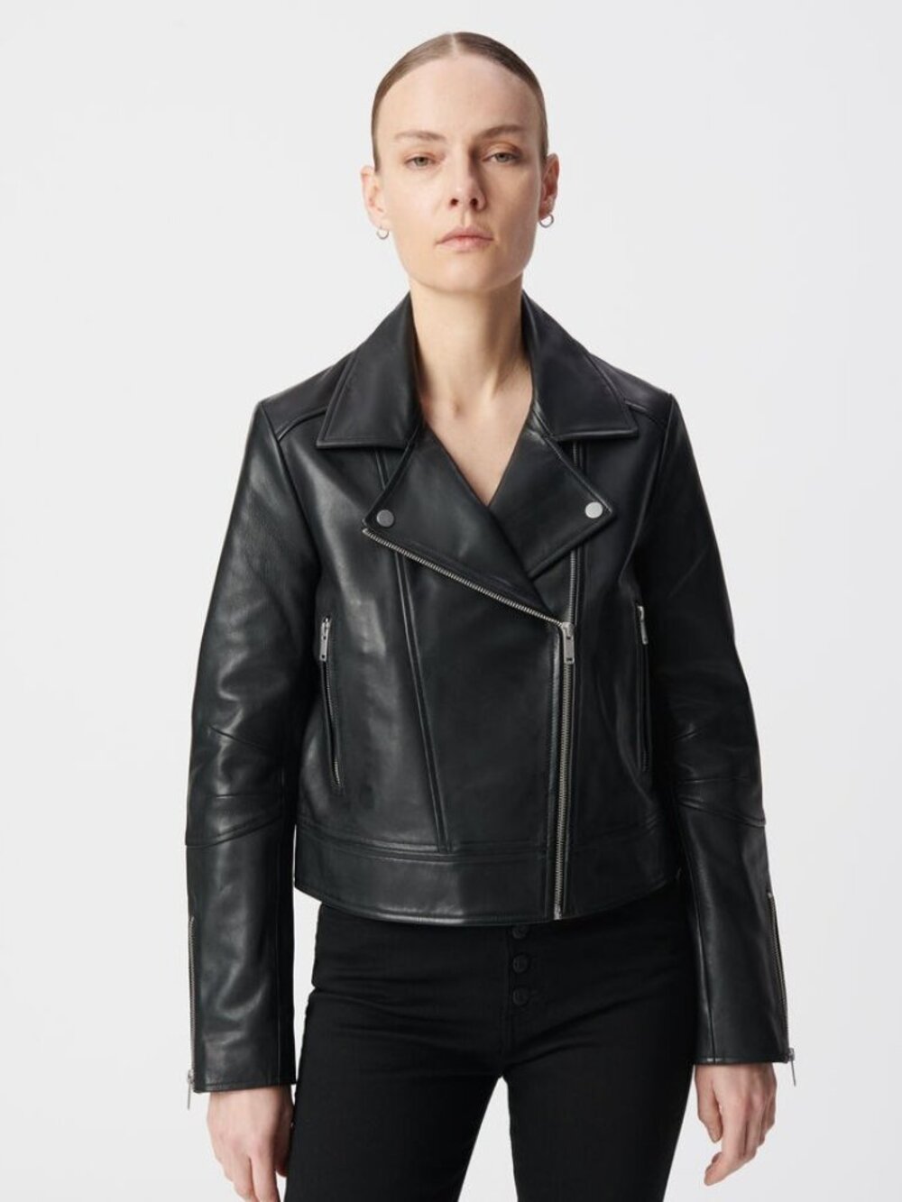 IKKS Lambskin EUC *Current* Leather Black Moto Jacket Size M